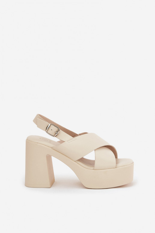 Sandalias de mujer de tacón alto en plataforma de cuero sintético color marfil Annavin
