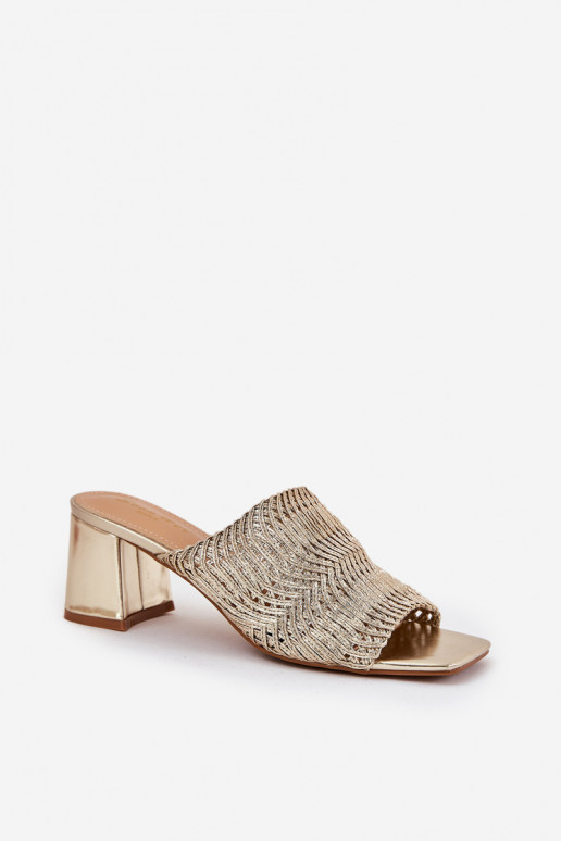 Chanclas de mujer con trenzado y tacones en dorado Ciariloria