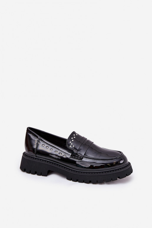 Mocasines de mujer con efecto charol en negro Įjungtallae
