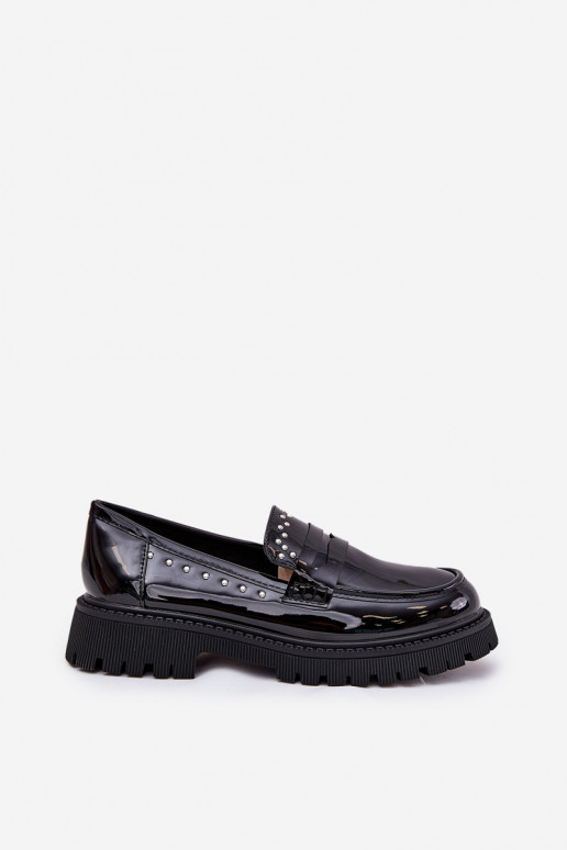Mocasines de mujer con efecto charol en negro Įjungtallae