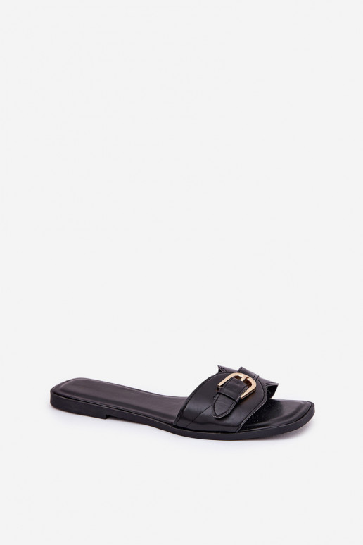 Chanclas planas de mujer con hebillas doradas en negro Esiobb