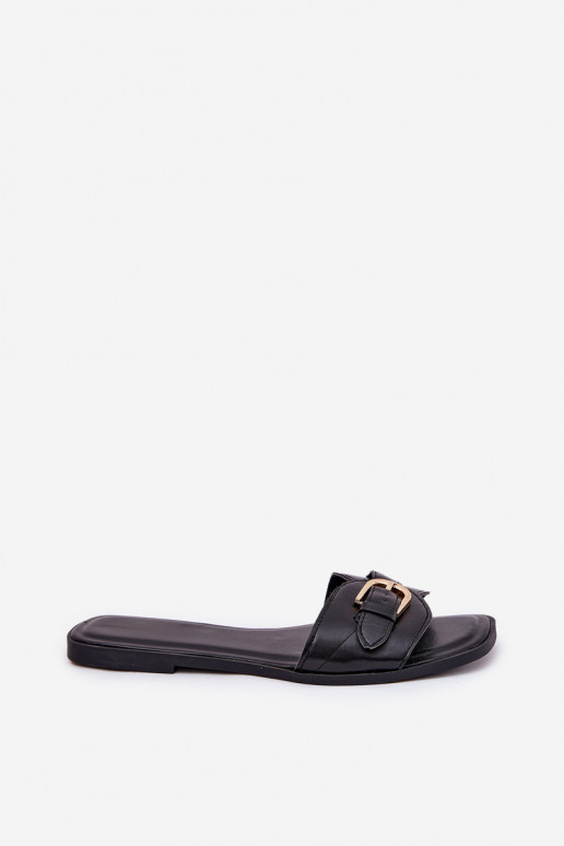 Chanclas planas de mujer con hebillas doradas en negro Esiobb