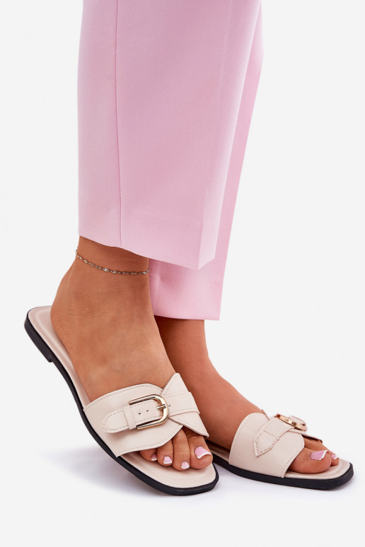 Chanclas planas de mujer con hebillas doradas en arena Esiobb