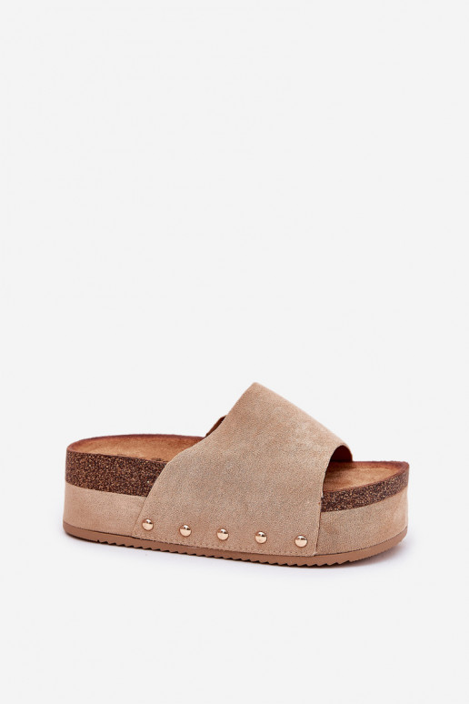 Chanclas de mujer en plataforma de ante sintético caqui Vinnibe