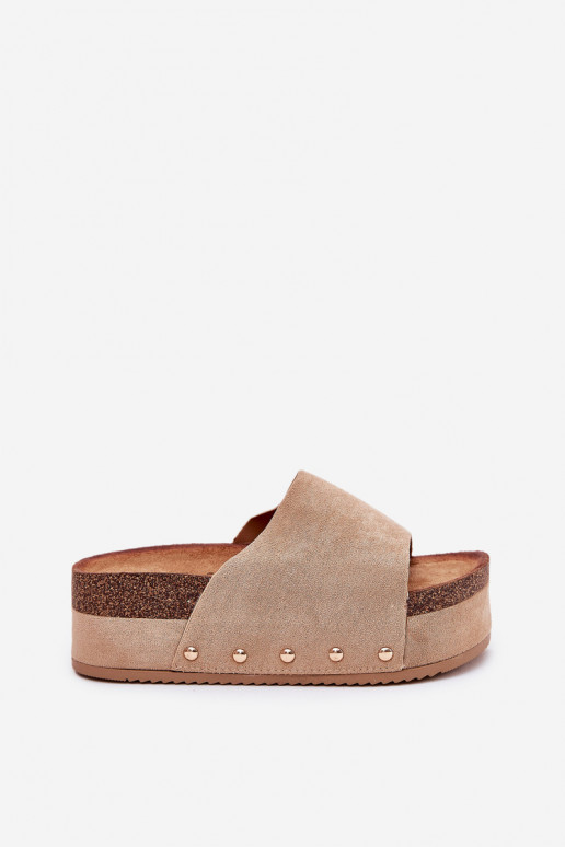 Chanclas de mujer en plataforma de ante sintético caqui Vinnibe