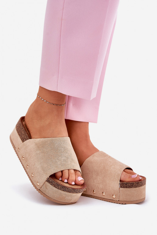 Chanclas de mujer en plataforma de ante sintético caqui Vinnibe
