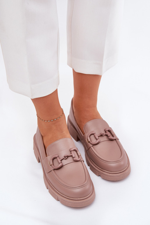 Mocasines de mujer con detalles decorativos en cuero sintético caqui Seftass