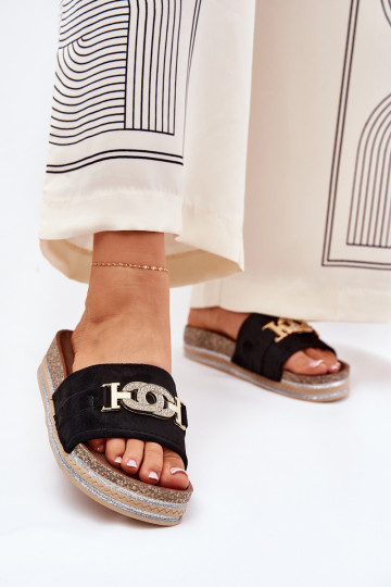 Chanclas de mujer con detalles en plataforma brillante en negro Eanes