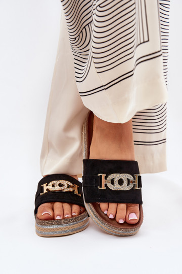 Chanclas de mujer con detalles en plataforma brillante en negro Eanes 2