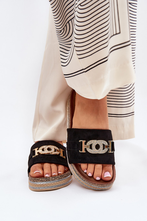 Chanclas de mujer con detalles en plataforma brillante en negro Eanes
