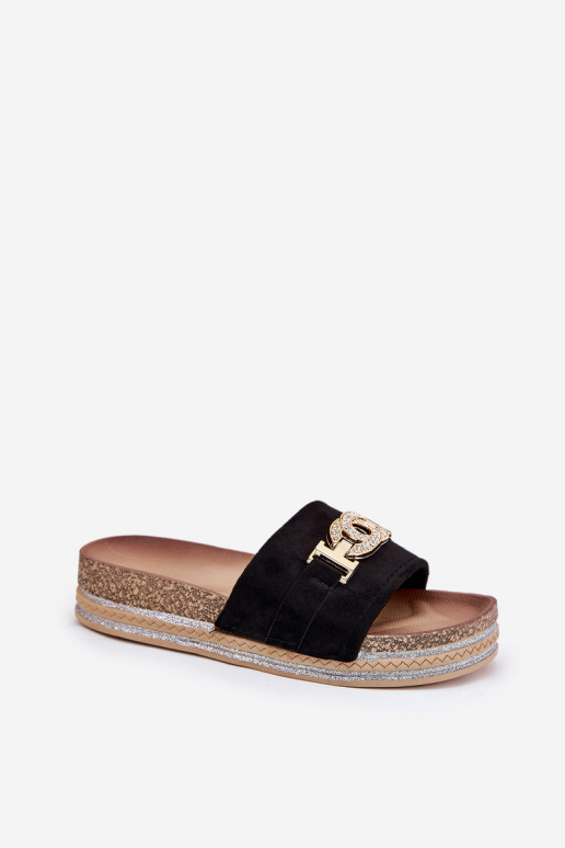 Chanclas de mujer con detalles en plataforma brillante en negro Eanes