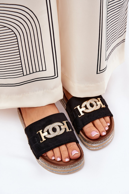 Chanclas de mujer con detalles en plataforma brillante en negro Eanes
