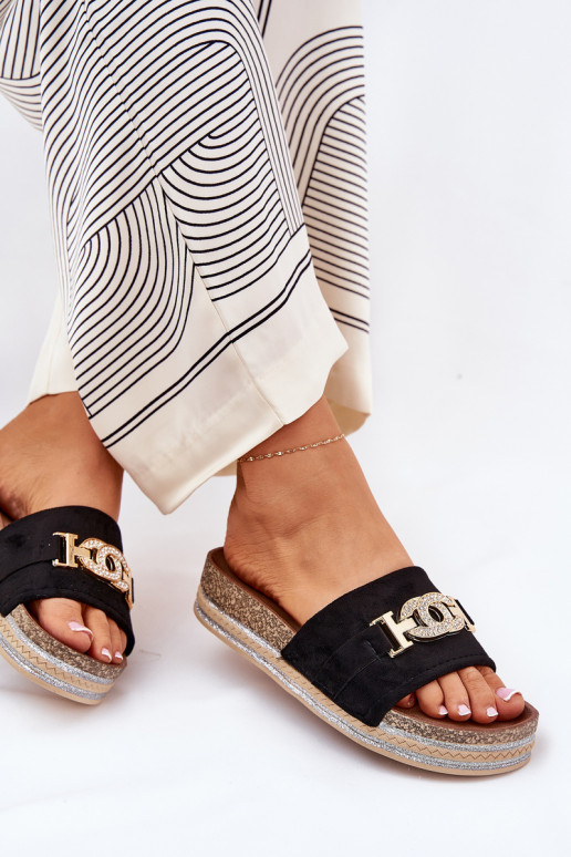 Chanclas de mujer con detalles en plataforma brillante en negro Eanes