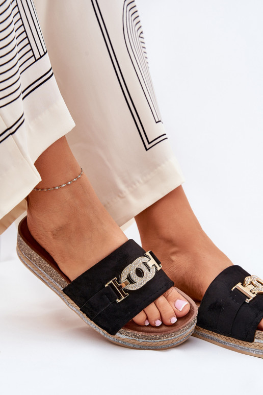 Chanclas de mujer con detalles en plataforma brillante en negro Eanes