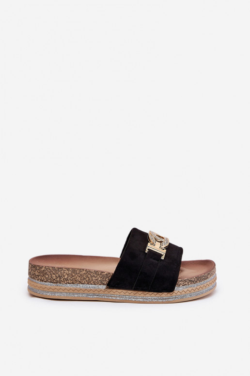 Chanclas de mujer con detalles en plataforma brillante en negro Eanes