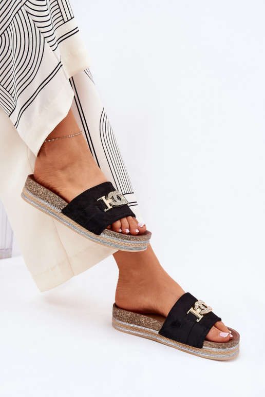 Chanclas de mujer con detalles en plataforma brillante en negro Eanes