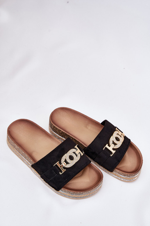 Chanclas de mujer con detalles en plataforma brillante en negro Eanes