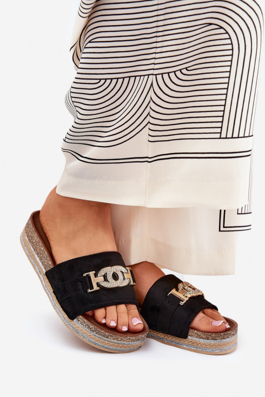 Chanclas de mujer con detalles en plataforma brillante en negro Eanes