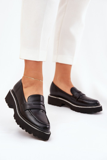 mocasines de mujer de cuero sintético con ojales brillantes en negro INilamla