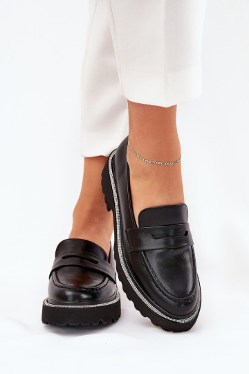 mocasines de mujer de cuero sintético con ojales brillantes en negro INilamla 2