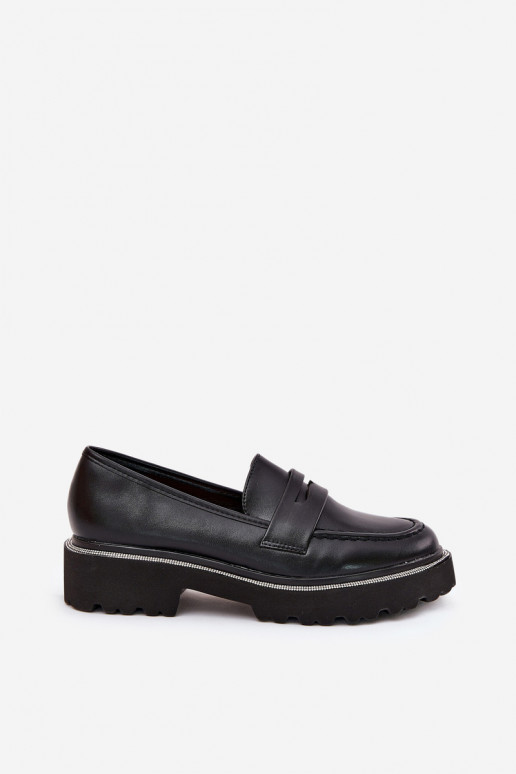 mocasines de mujer de cuero sintético con ojales brillantes en negro INilamla