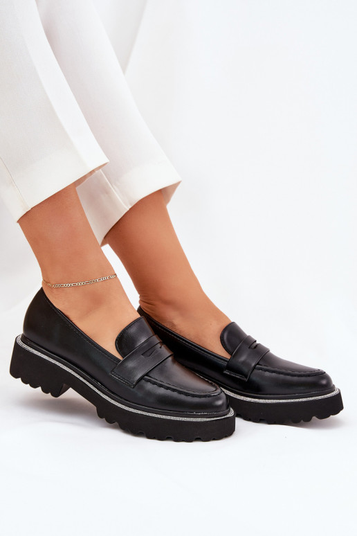 mocasines de mujer de cuero sintético con ojales brillantes en negro INilamla