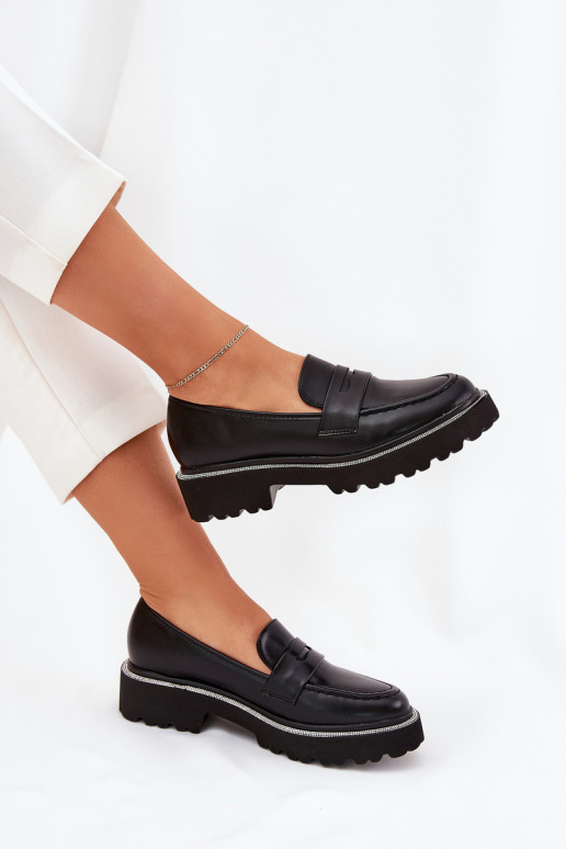 mocasines de mujer de cuero sintético con ojales brillantes en negro INilamla