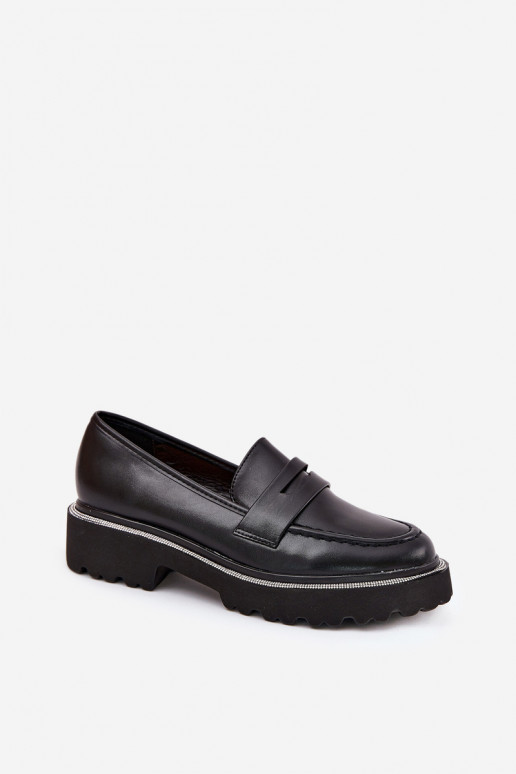 mocasines de mujer de cuero sintético con ojales brillantes en negro INilamla