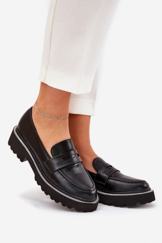 mocasines de mujer de cuero sintético con ojales brillantes en negro INilamla