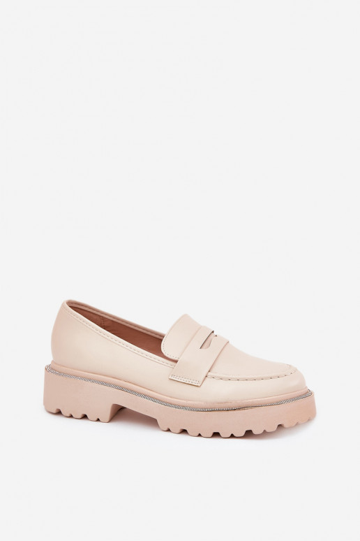 mocasines de mujer de cuero sintético con ojales brillantes en color arena INilamla