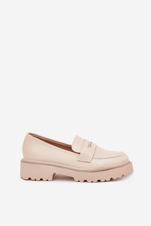 mocasines de mujer de cuero sintético con ojales brillantes en color arena INilamla