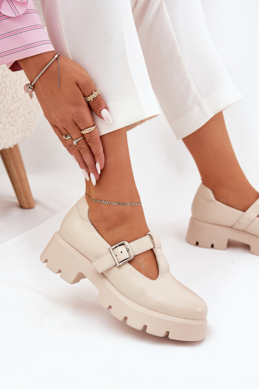 zapatos de mujer con hebillas en plataforma color arena Venda