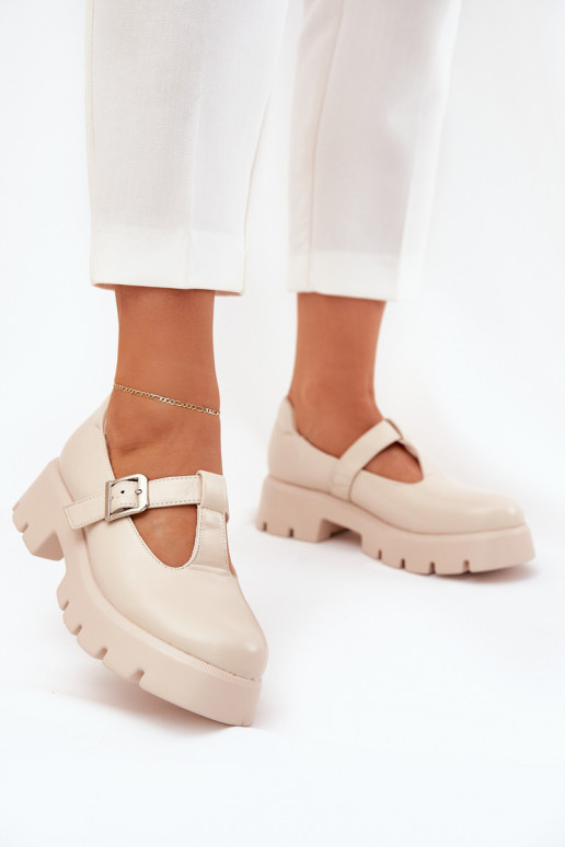 zapatos de mujer con hebillas en plataforma color arena Venda