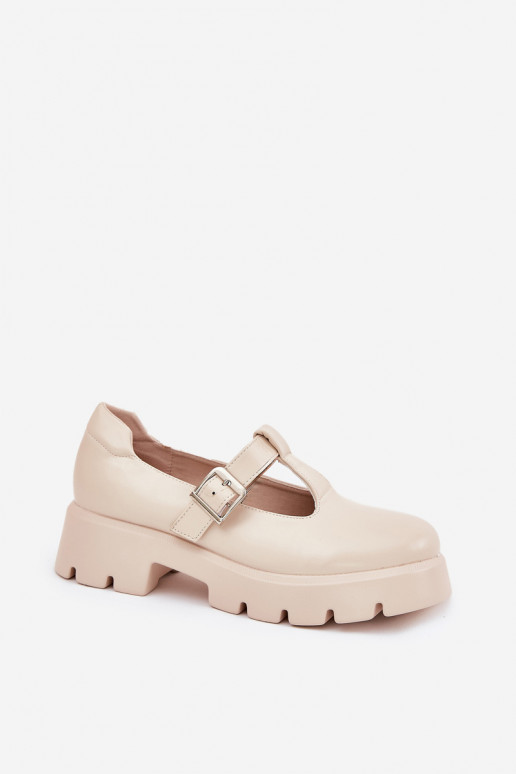 zapatos de mujer con hebillas en plataforma color arena Venda