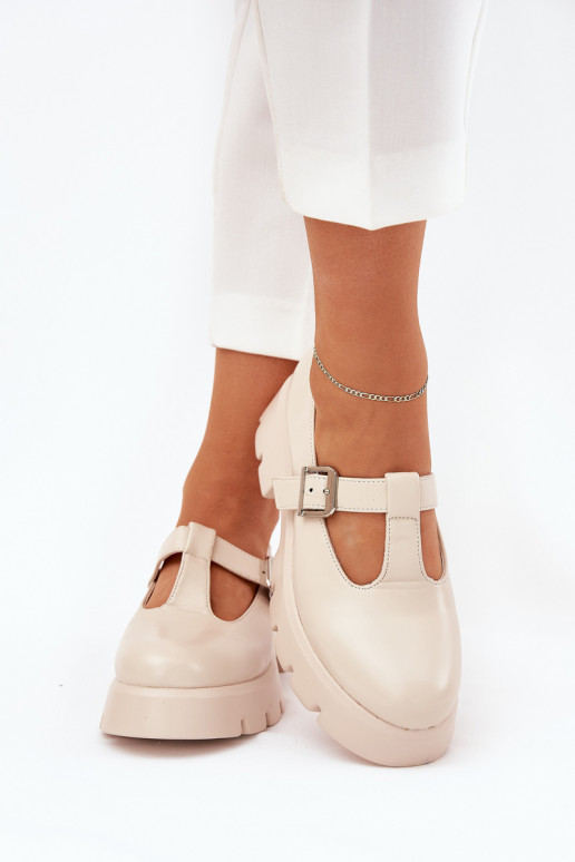 zapatos de mujer con hebillas en plataforma color arena Venda