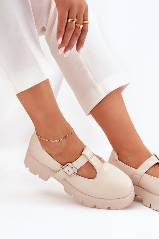 zapatos de mujer con hebillas en plataforma color arena Venda