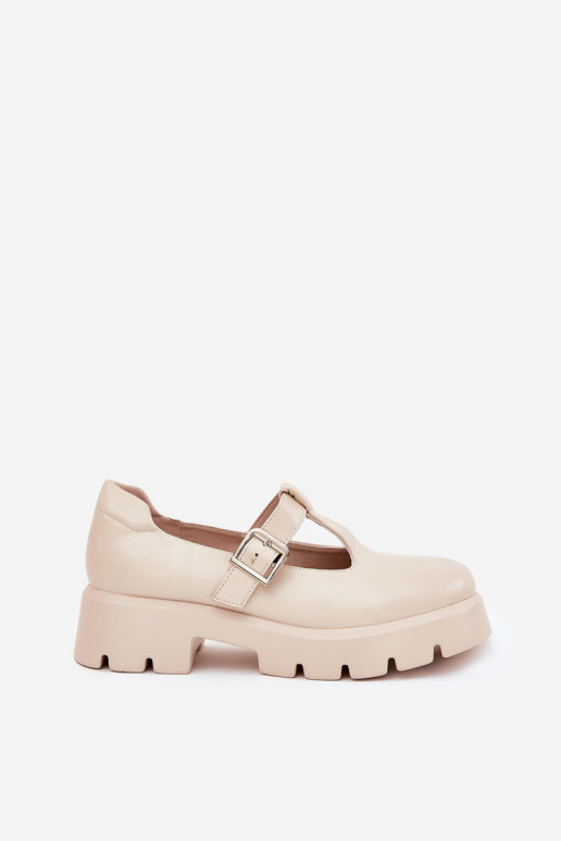 zapatos de mujer con hebillas en plataforma color arena Venda