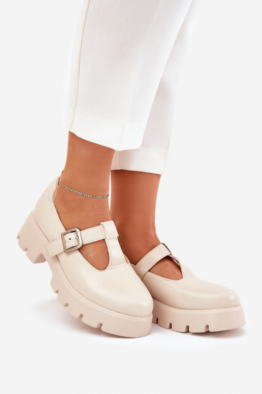 zapatos de mujer con hebillas en plataforma color arena Venda