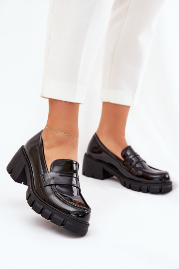 zapatos de mujer de charol en tacones gruesos negros Felonith