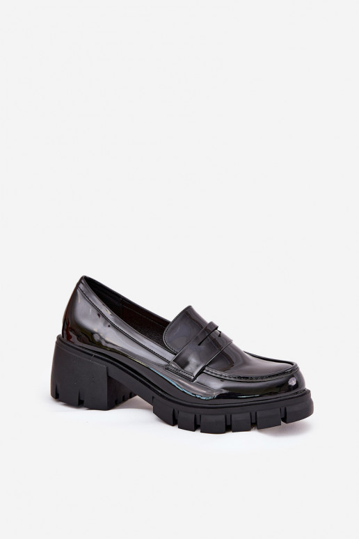 zapatos de mujer de charol en tacones gruesos negros Felonith