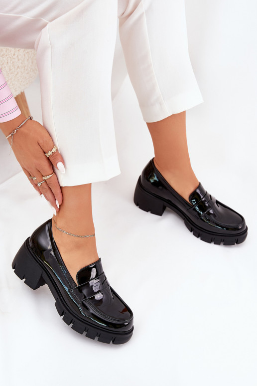 zapatos de mujer de charol en tacones gruesos negros Felonith