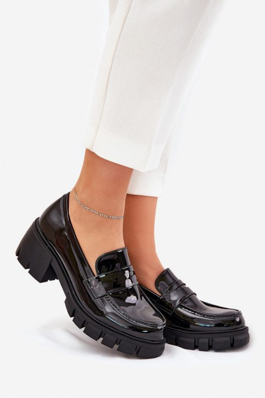 zapatos de mujer de charol en tacones gruesos negros Felonith