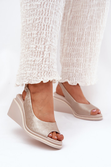 sandalias de cuero para mujer con plataforma doradas S.Barski LR51-539 2