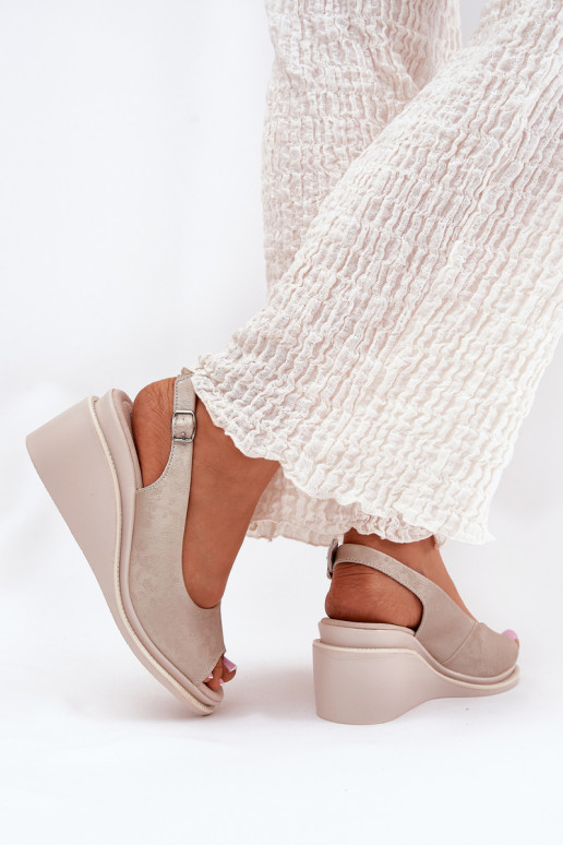 sandalias de cuero para mujer con plataforma doradas S.Barski LR51-539