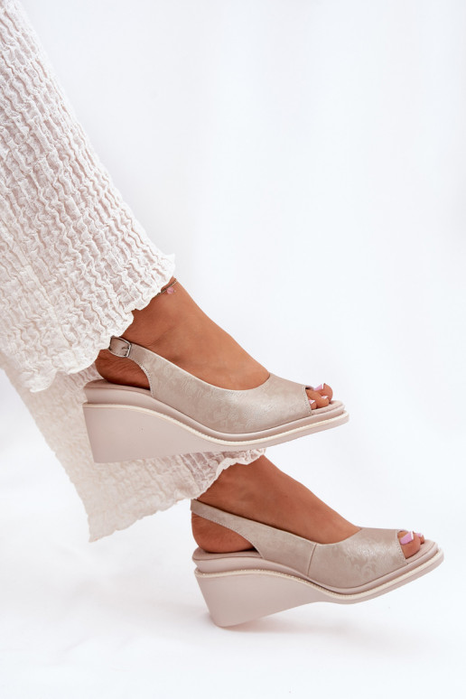 sandalias de cuero para mujer con plataforma doradas S.Barski LR51-539