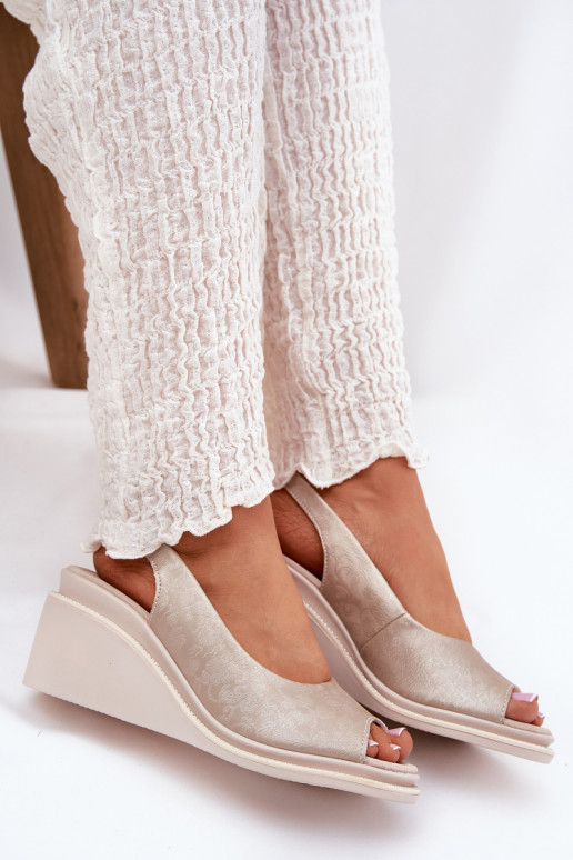 sandalias de cuero para mujer con plataforma doradas S.Barski LR51-539