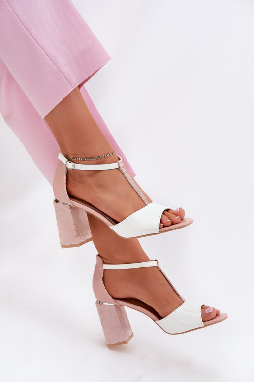 sandalias de mujer de charol con tacones rosa-blanco Vinceza 20276