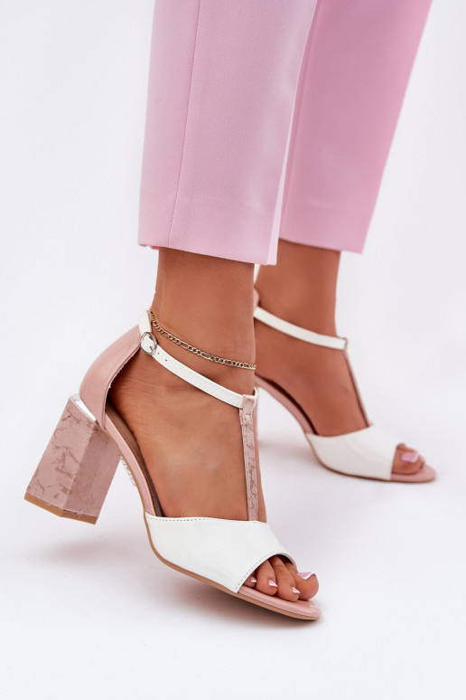 sandalias de mujer de charol con tacones rosa-blanco Vinceza 20276