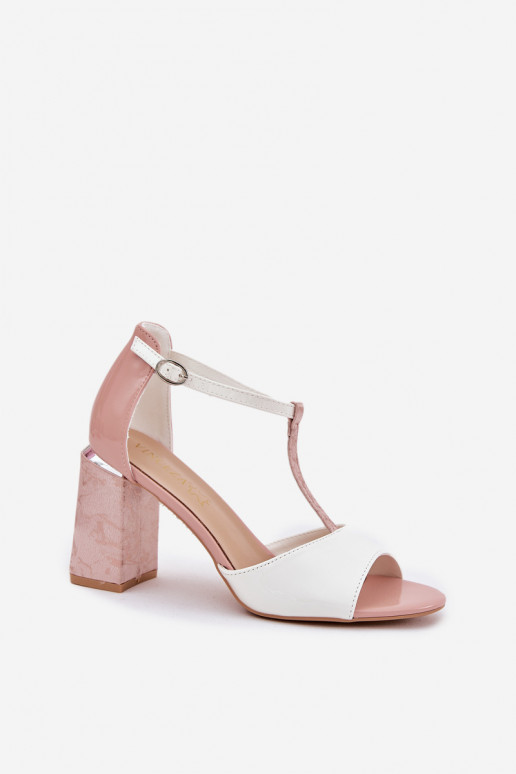 sandalias de mujer de charol con tacones rosa-blanco Vinceza 20276
