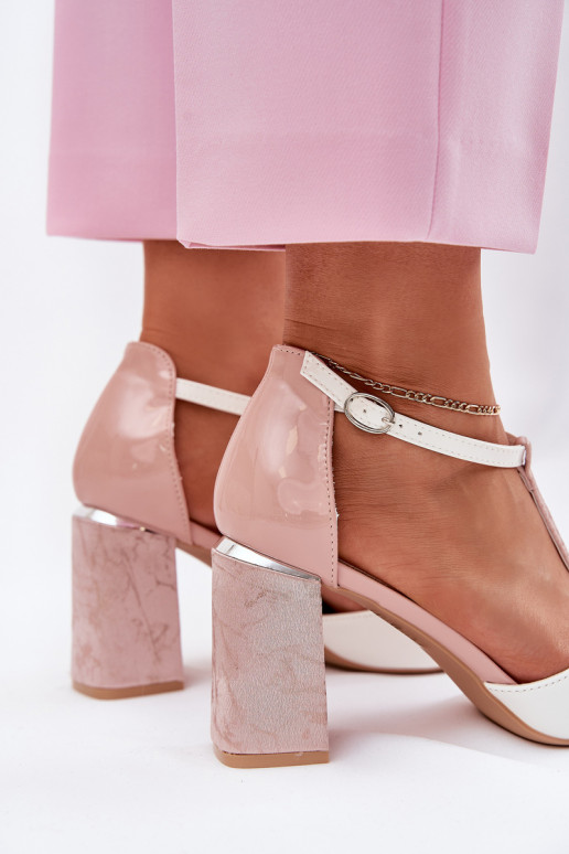 sandalias de mujer de charol con tacones rosa-blanco Vinceza 20276